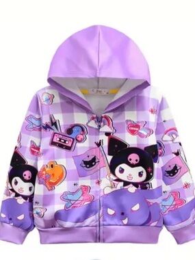 Purple Cartoon Character Zip-Up Hoodie for Kids